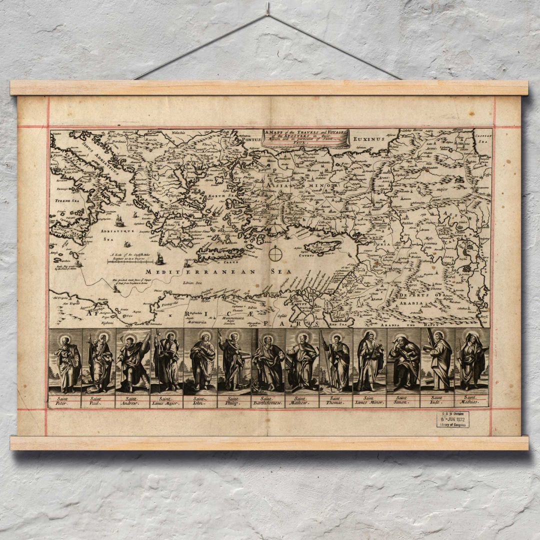 Карта на мисионерските пътувания на Св. Апостол Павел, ок. 1680 год.