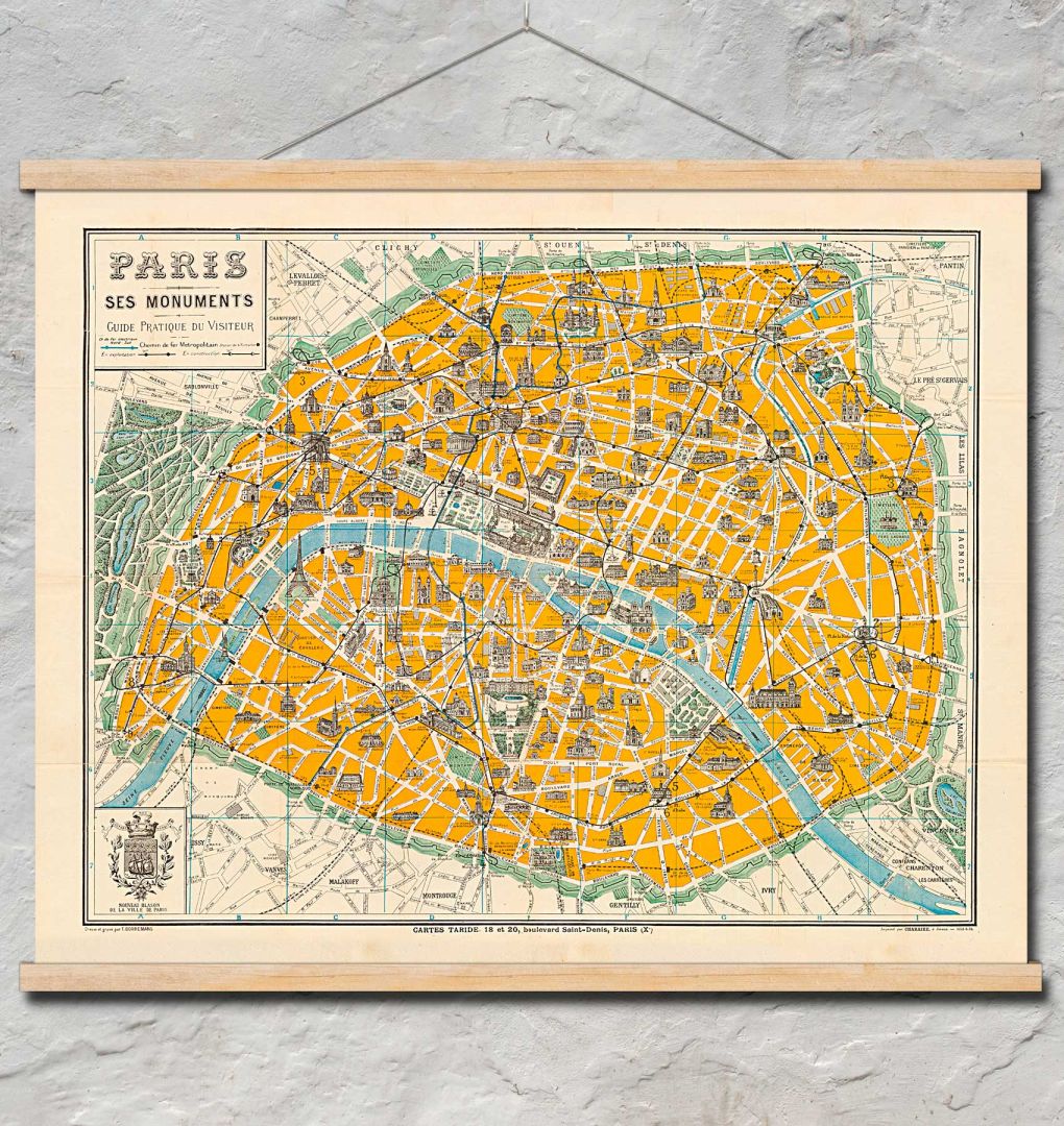 Туристическа карта на Париж и неговите забележителности от 1926 год.