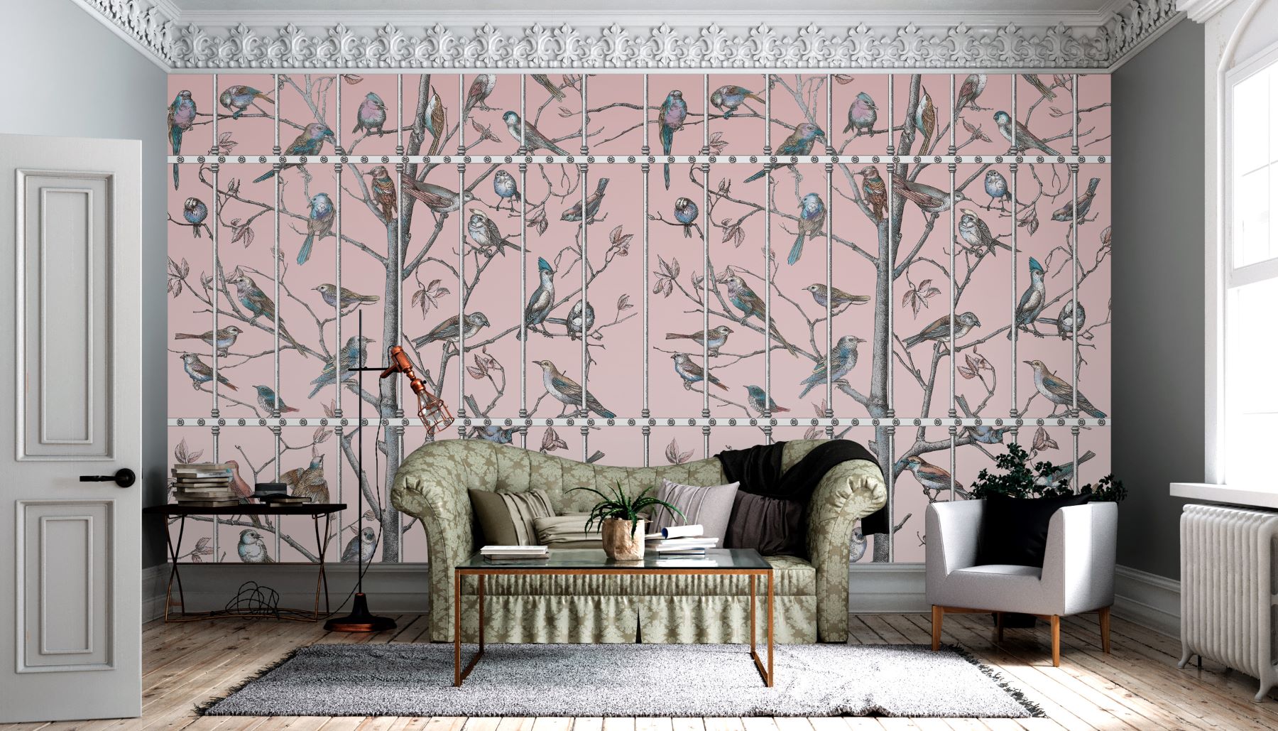 Тапет във винтидж стил с пойни птици