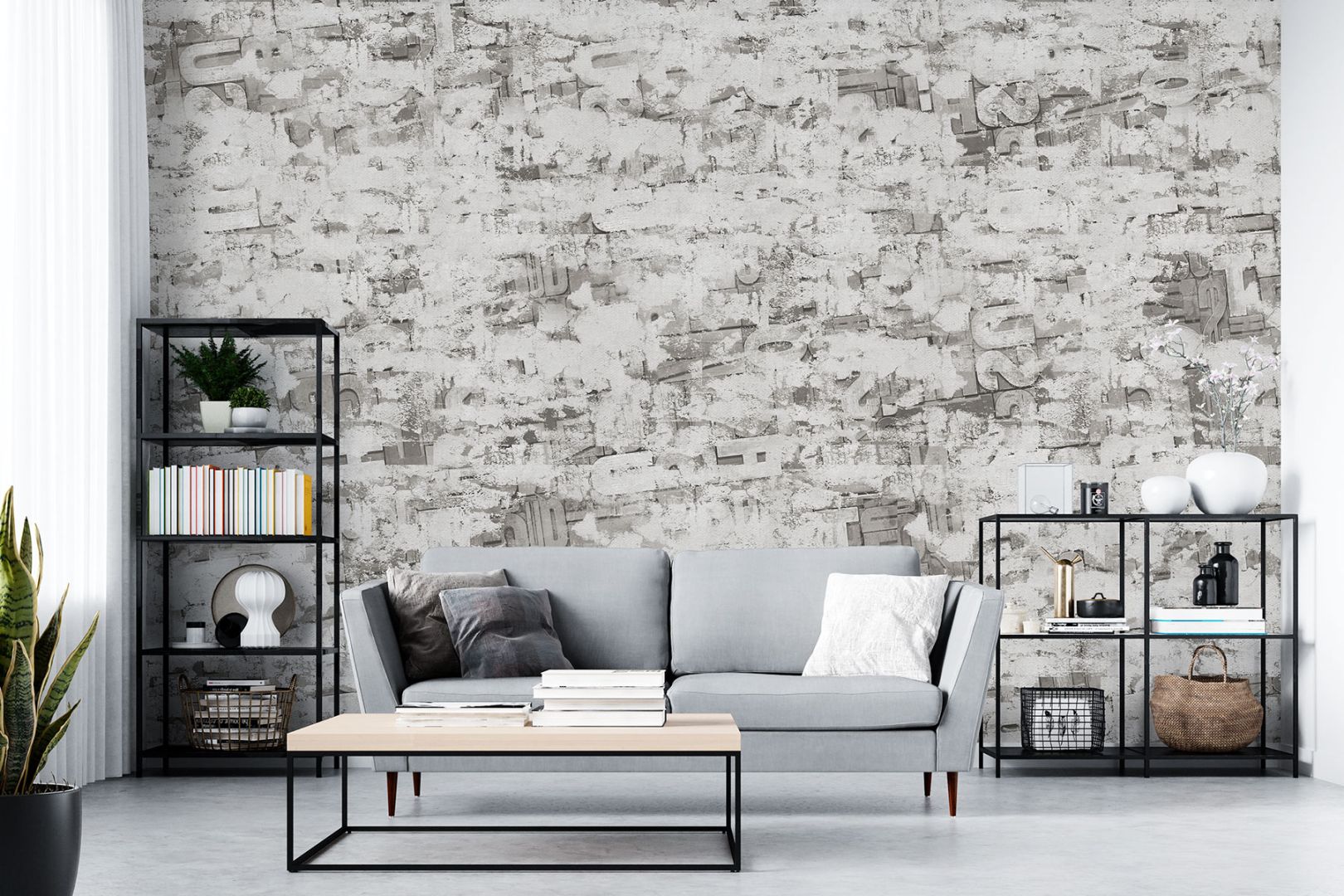 Тапет Мазилка с букви и бяло