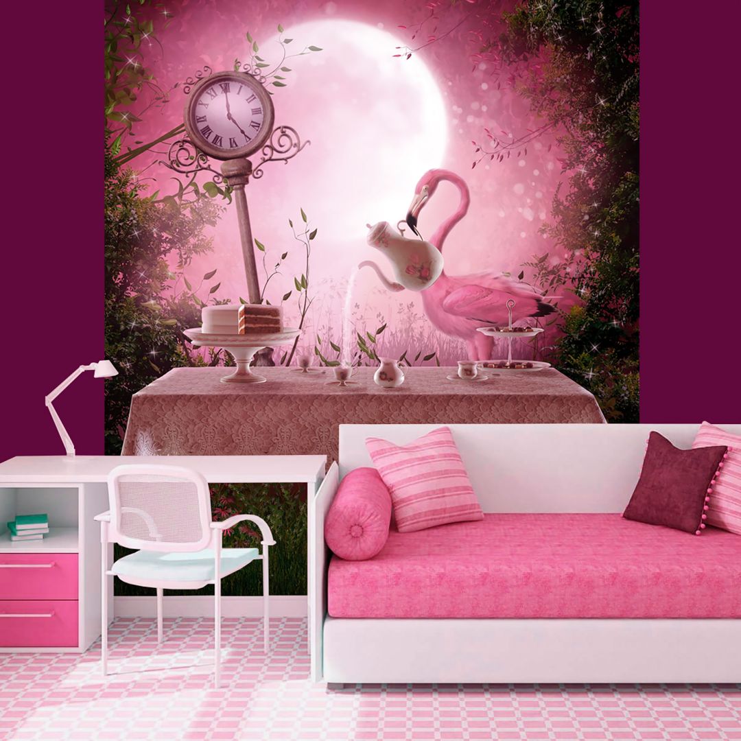 Тапет с Розово фламинго н страната на чудесата
