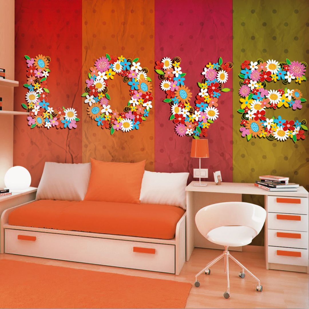 Тапет с надпис LOVE и цветя