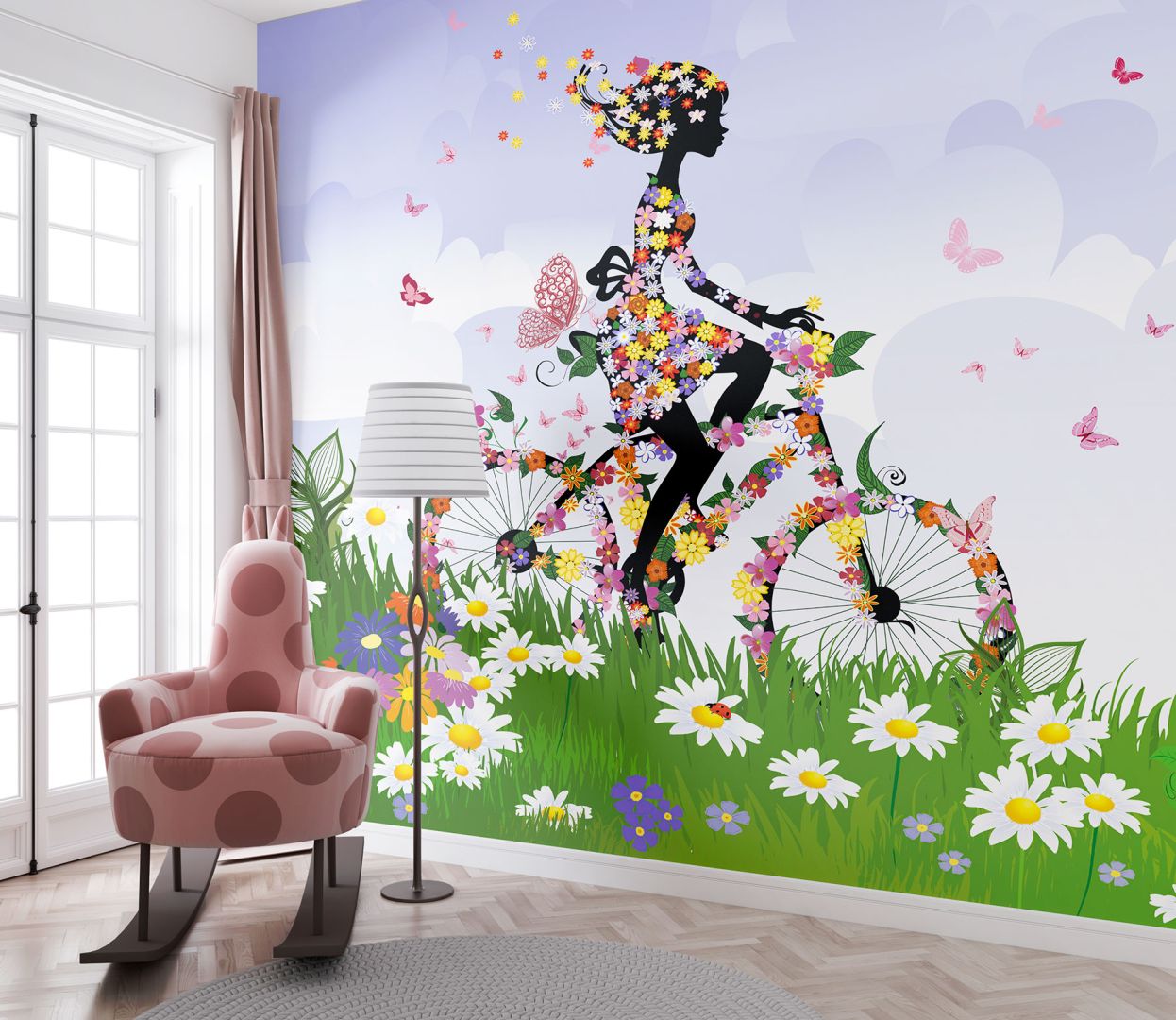 Тапет Цветно момиче с велосипед