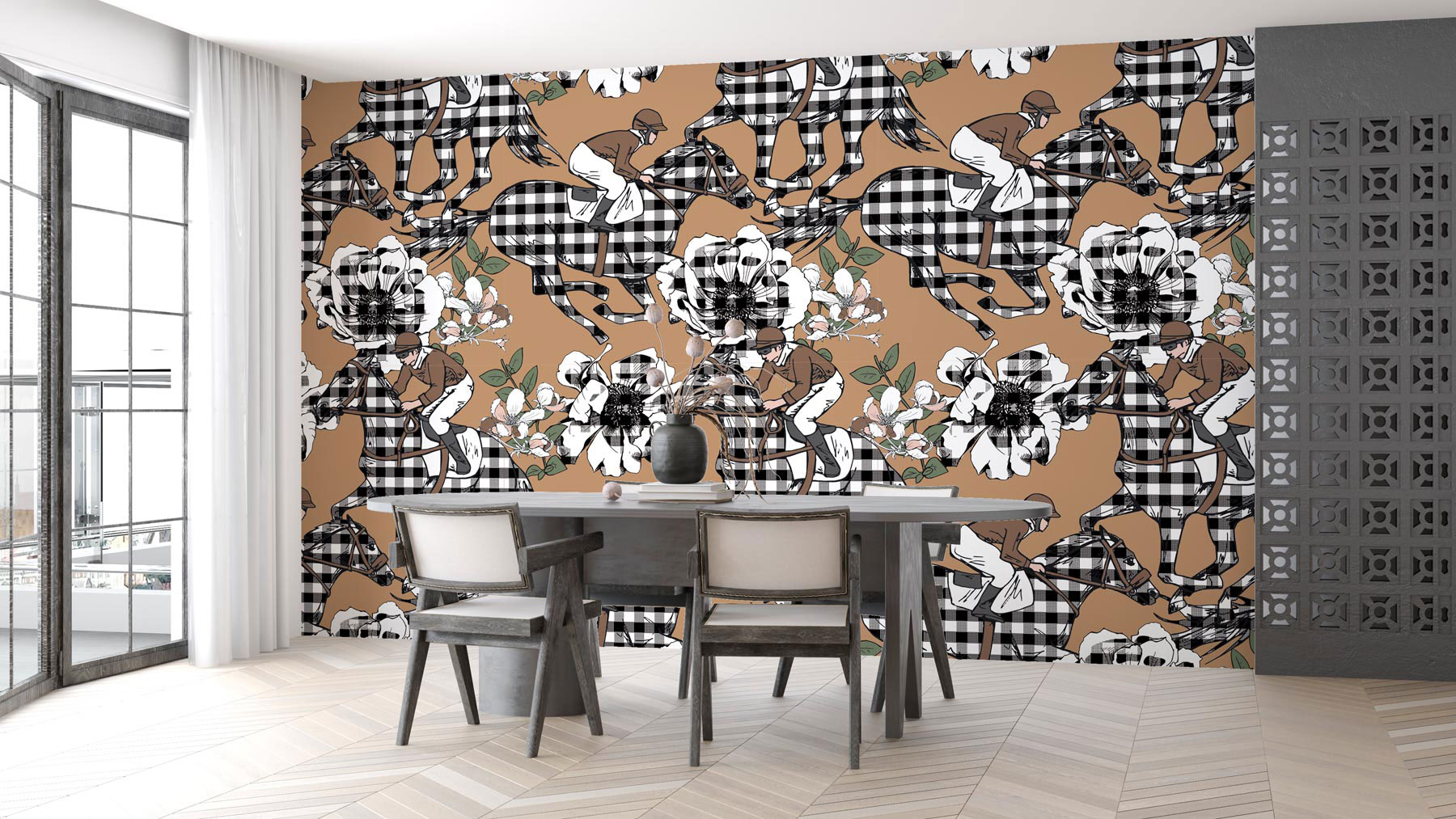 Дизайнерски тапет с Жокеи и винтидж фон