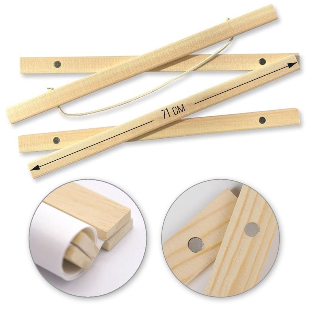 Дървена лайсна с магнитно захващане, 2бр., 71см, натурално дърво